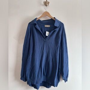 Free-est by Free People NWT Blue Oversized V‑Neck Collared Knit Pullover size L